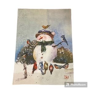 Evergreen Snowman & Songbird Suede Garden Holiday Flag Size Small